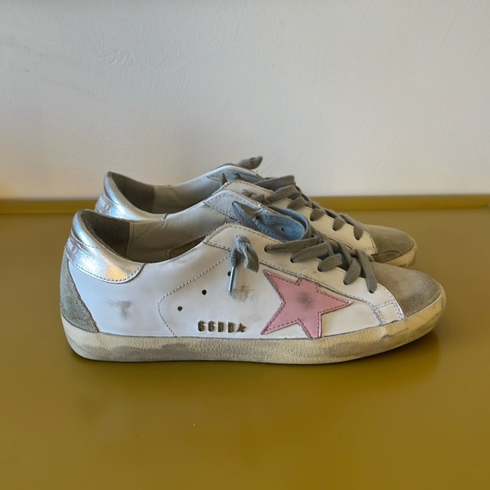 golden goose superstar pink star silver back